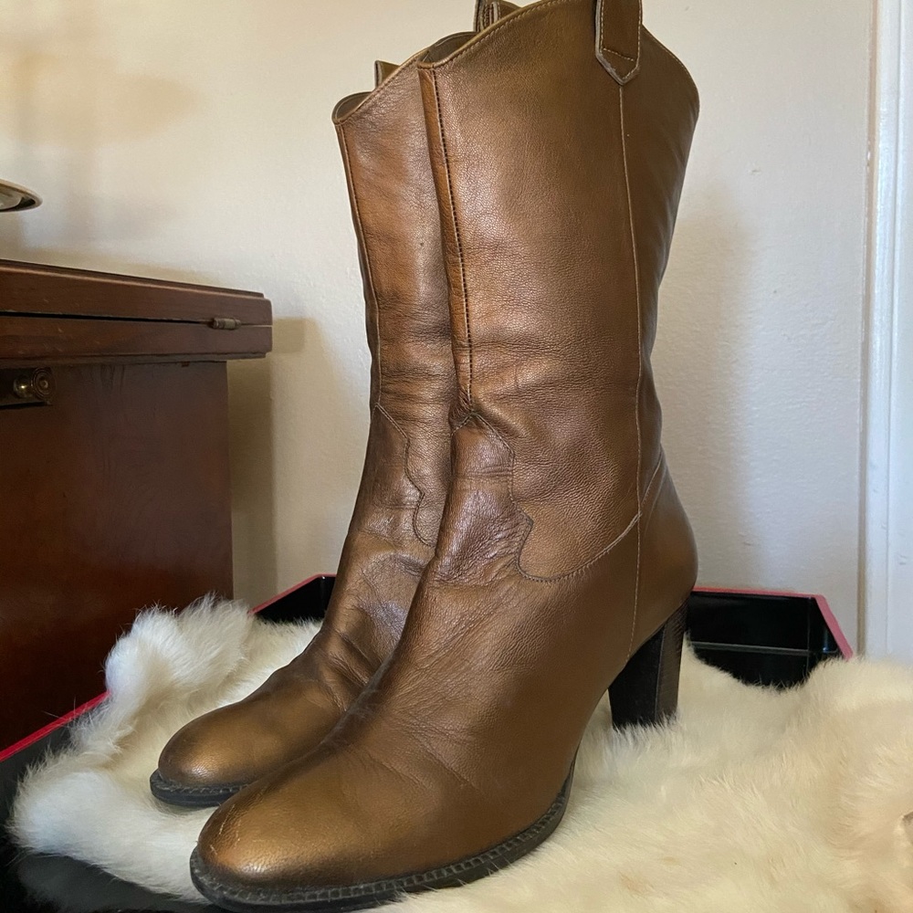 Gianni Bini Metallic Leather Heeled Boots